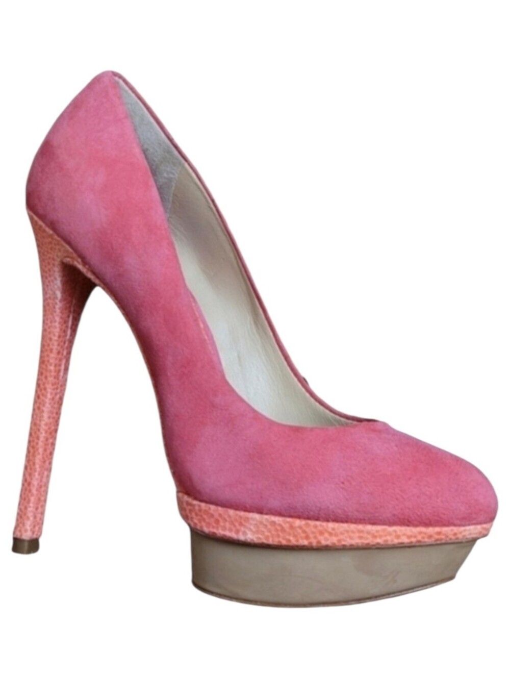 B Brian Atwood Womens Fontanne Pink Suede Peach Exotic Stiletto Platform Heels 7